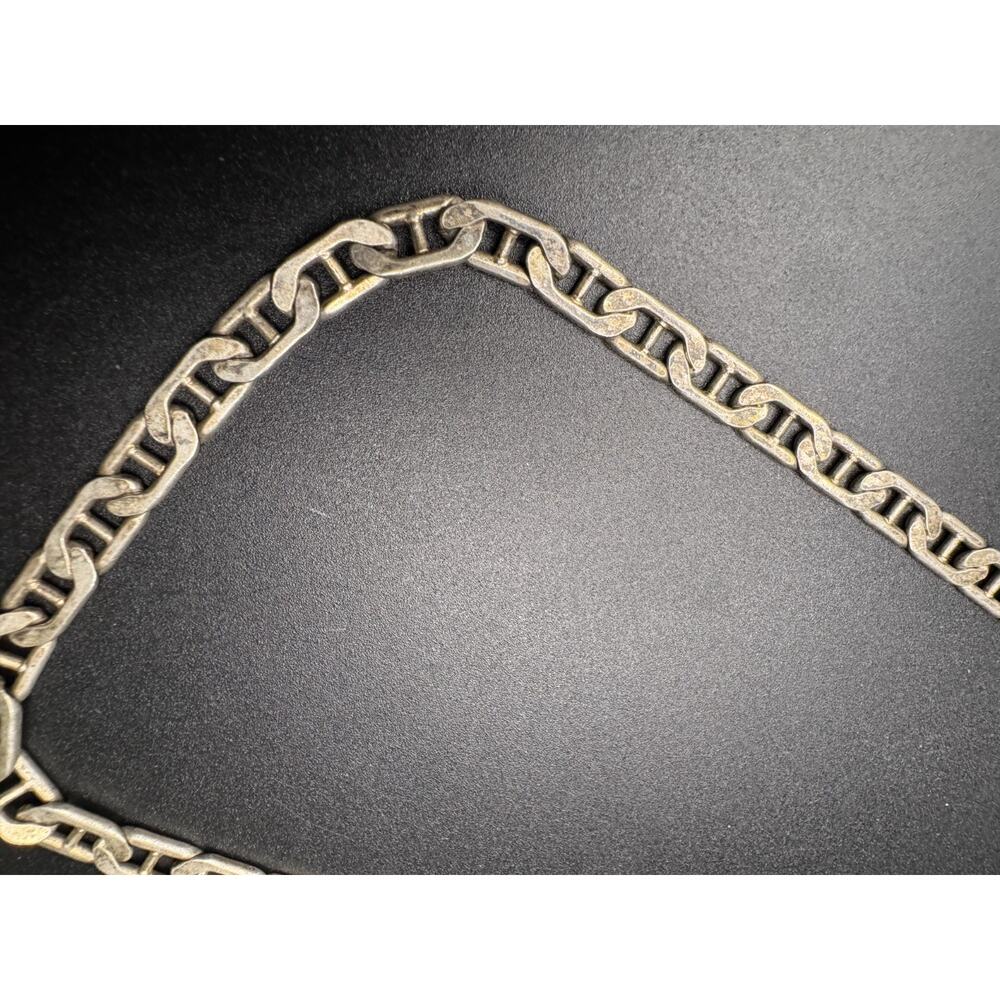 Vtg Italy 925 Sterling Silver Flat Mariner Chain Link Necklace 22" Long 5.7mm - Picture 2 of 8